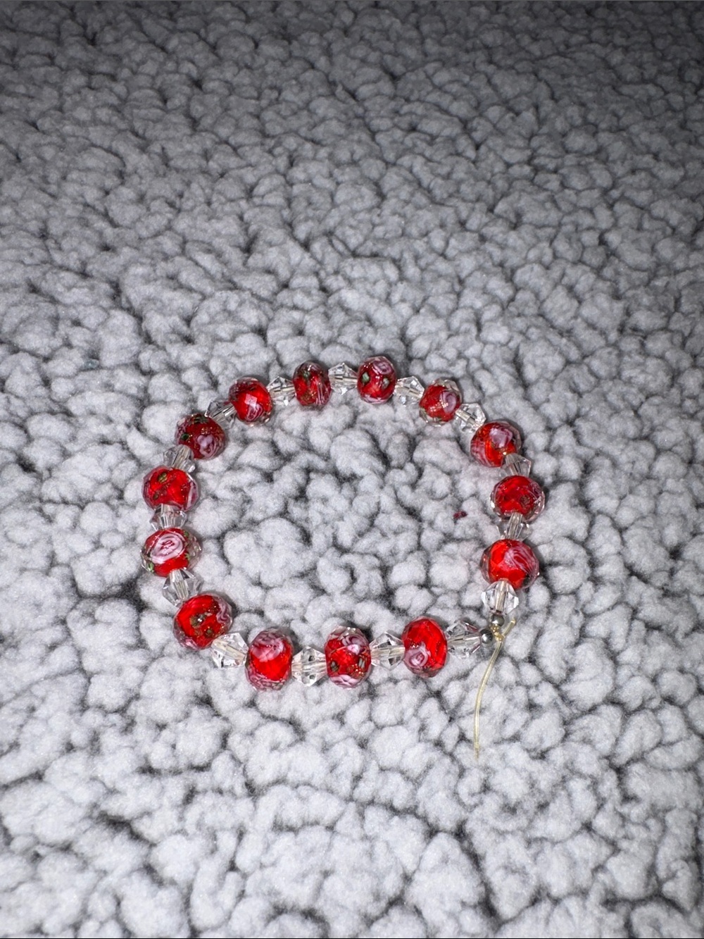 Red Glass Bead Stretch Bracelet - Unbranded